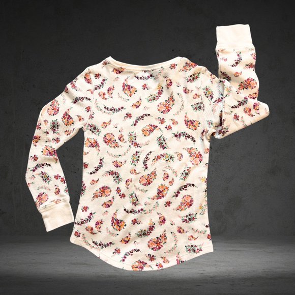 Old Navy Kids Cream Pink & Red Floral Paisley Long Sleeve Thermal - Picture 2 of 3